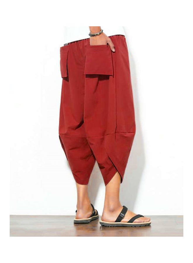 Solid Pattern Drawstring Mid Rise Trousers Green - Image 3