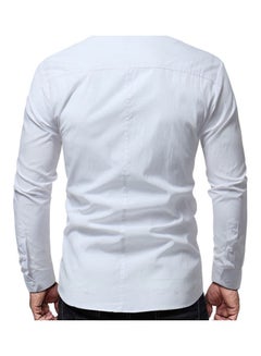Generic Business Men Solid Colour Stand Collar Button Down Long Sleeve Slim Fit  Shirt White  - Image 4