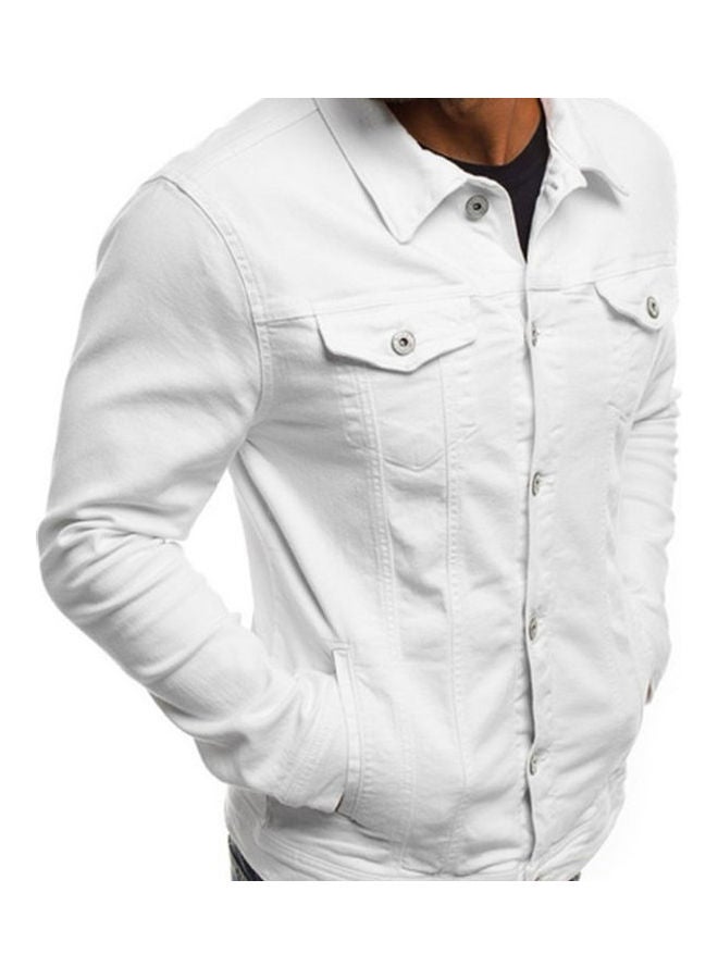 Generic - Solid Pattern Multi Pockets Denim Jacket White - Image 1
