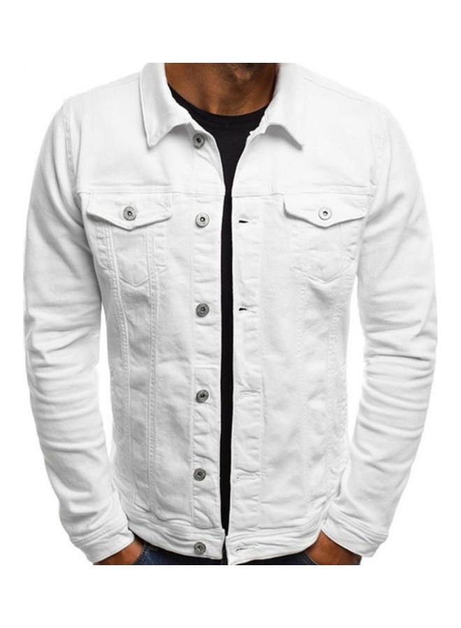 Generic - Solid Pattern Multi Pockets Denim Jacket White - Image 1
