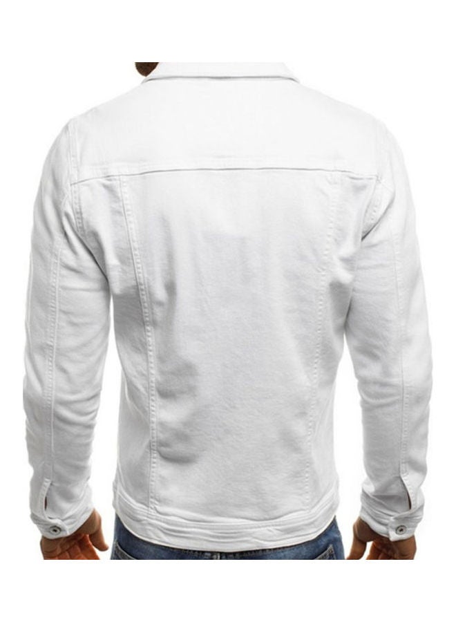 Generic - Solid Pattern Multi Pockets Denim Jacket White - Image 1