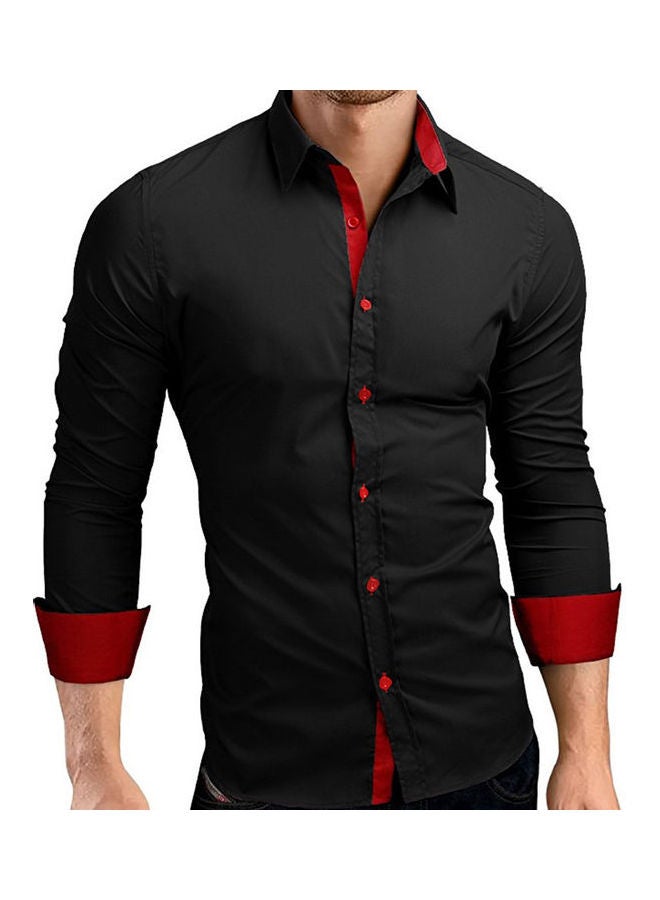 Business Men Colour Block Buttons Turn Down Collar Long Sleeve Shirt Slim Fit Top White - Image 4