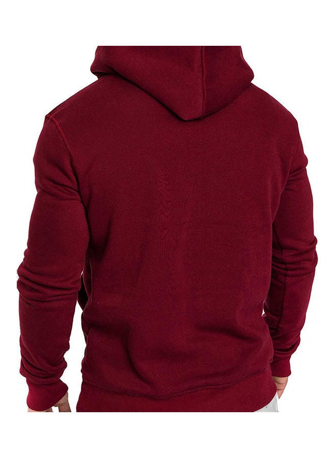 Fashion Men Loose Long Sleeve Pocket Button Sport Drawstring Hooded Sweatshirt Red  - Image 5