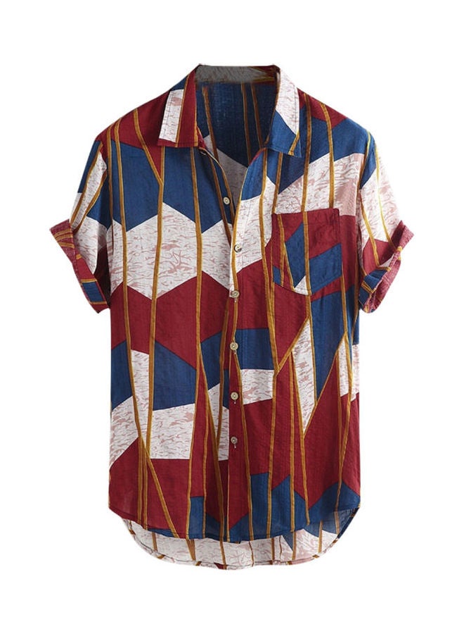 Hawaiian Summer Beach Men Colour Block Striped Short Sleeve Shirt Multicolour - Image 1