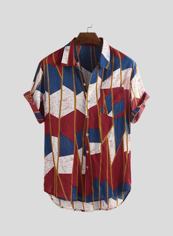 Hawaiian Summer Beach Men Colour Block Striped Short Sleeve Shirt Multicolour - Image 4
