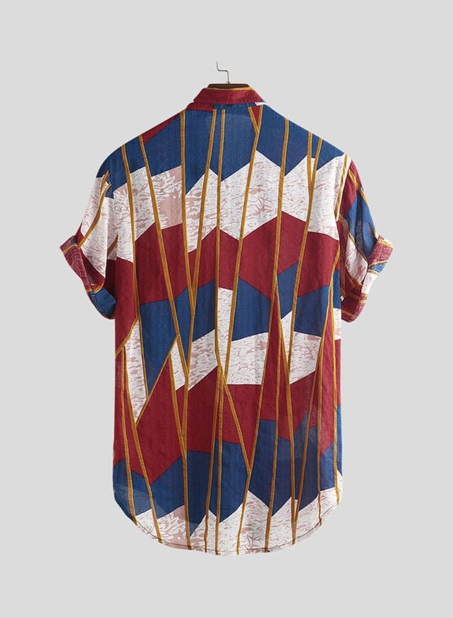 Hawaiian Summer Beach Men Colour Block Striped Short Sleeve Shirt Multicolour - Image 5