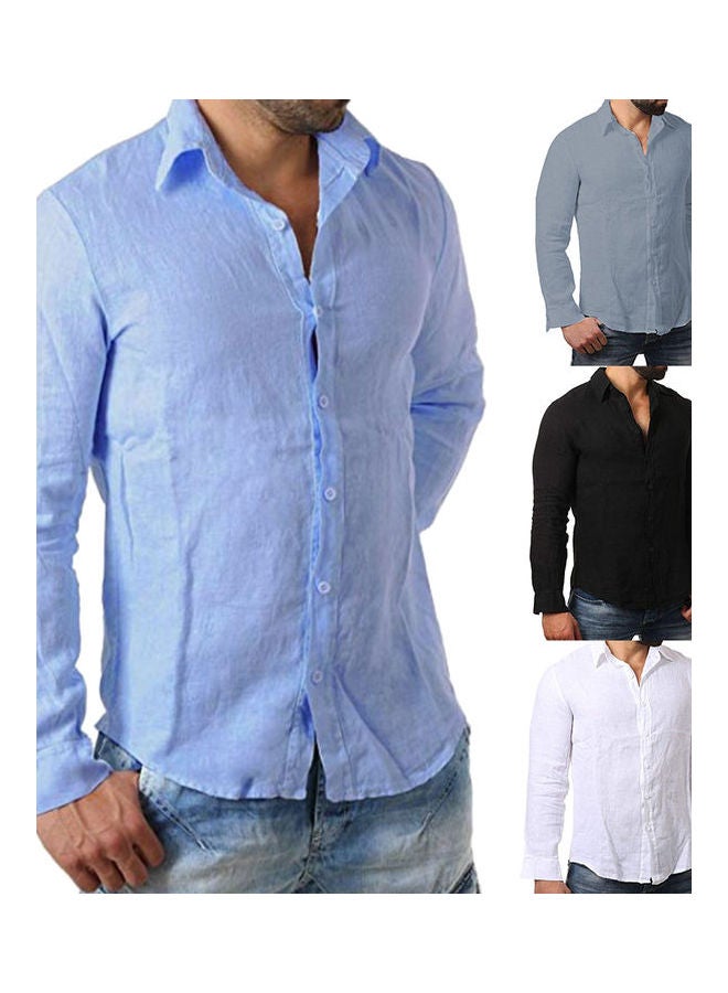 Solid Pattern Slim Fit Casual Shirt Light Blue - Image 2