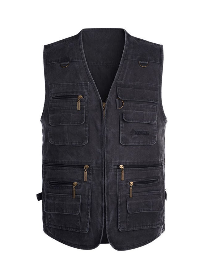 Men Multi Pocket Waistcoat Plus Size Outdoor Shooting Fishing Hiking Vest Jacket Black  - Image 1