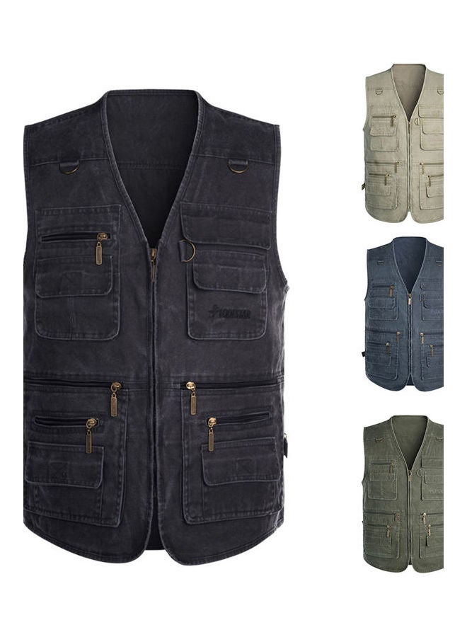 Men Multi Pocket Waistcoat Plus Size Outdoor Shooting Fishing Hiking Vest Jacket Black  - Image 2