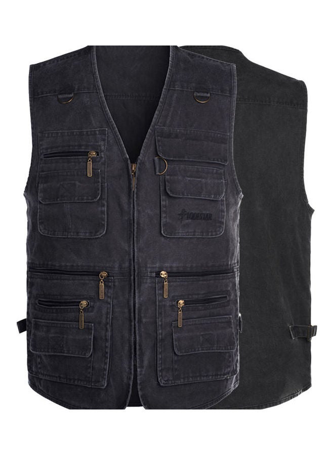 Men Multi Pocket Waistcoat Plus Size Outdoor Shooting Fishing Hiking Vest Jacket Black  - Image 3