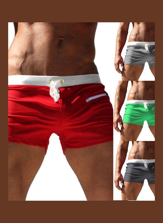 Generic - Men Solid Colour Swimming Trunks Drawstring Pocket Slim Fit Beach Shorts Swimwear Red - Image 1