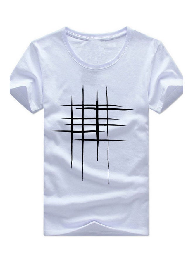 Creative Line Cross Printed Tee Top Women Summer Short Sleeve O Neck T-Shirt White 