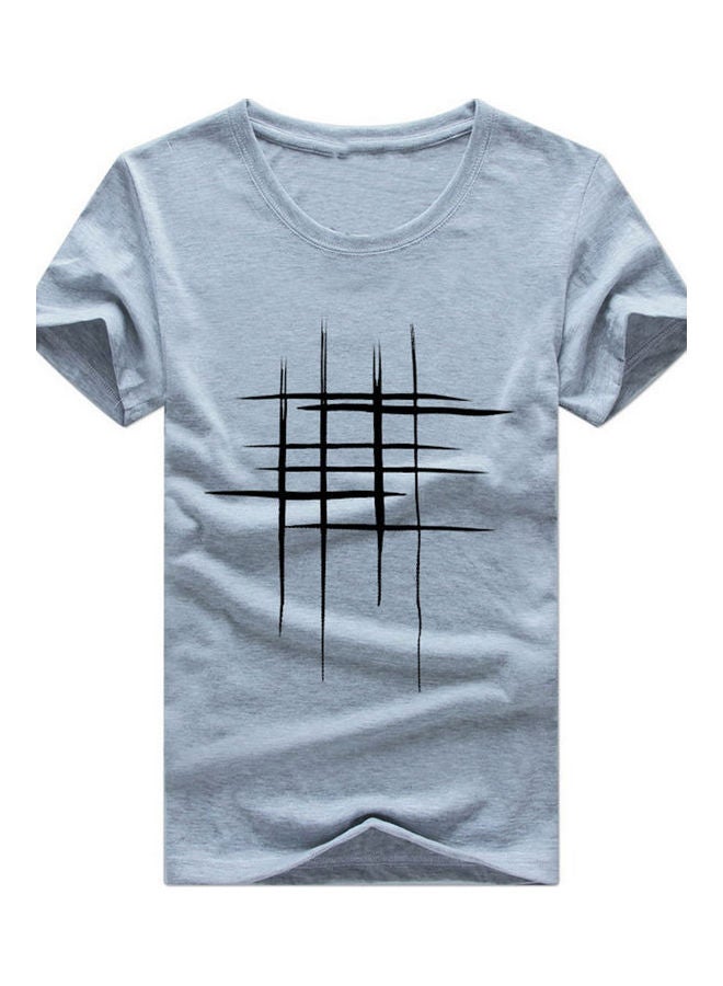 Creative Line Cross Printed Tee Top Women Summer Short Sleeve O Neck T-Shirt Gray