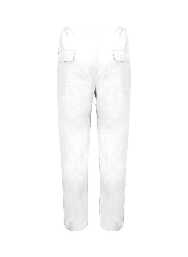 Men Solid Colour Multi-Pocket Loose Elastic Drawstring Straight Trousers Jog Pants White  - Image 1