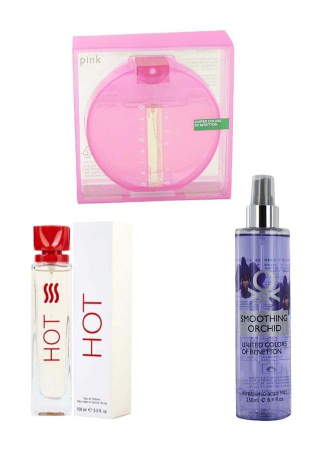 بينيتون مجموعة هوت آند باراديسو إنفرنو EDT وبخاخ معطر منعش للجسم 3x100+250ملليلتر