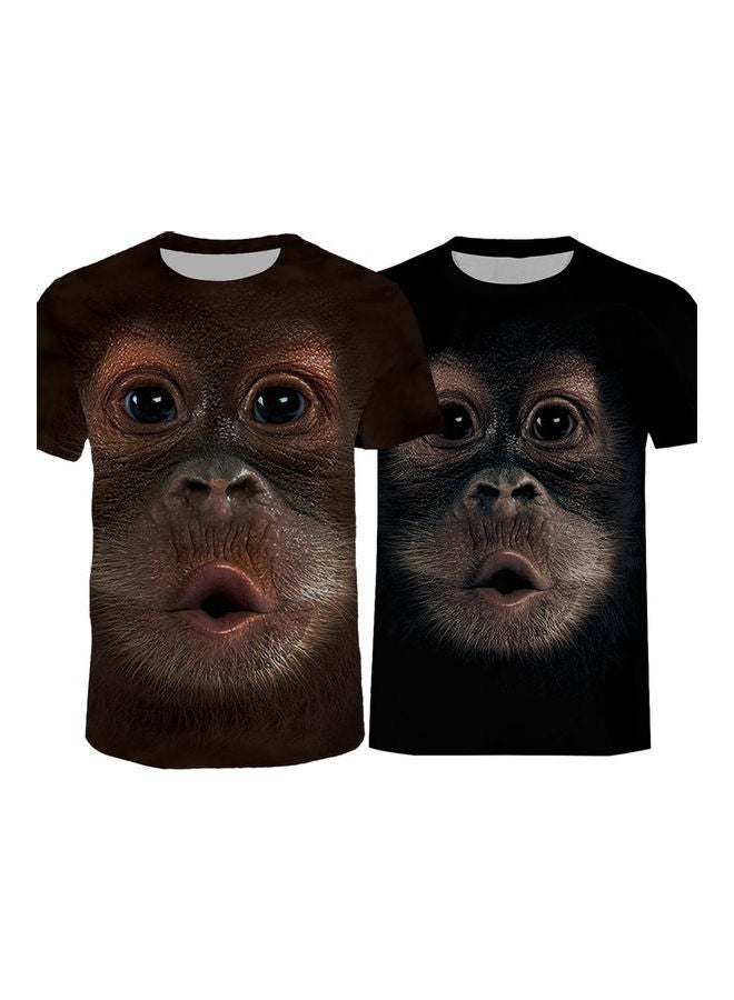 Fashion 3D Gorilla Printed T-Shirt Summer Short Sleeve Tee Top Coffee  - Image 2