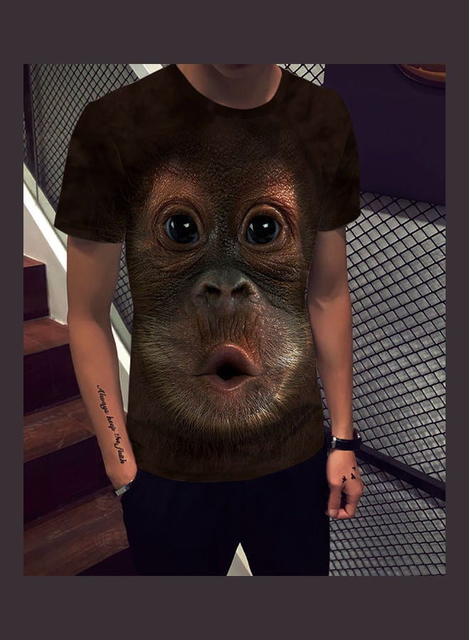 Fashion 3D Gorilla Printed T-Shirt Summer Short Sleeve Tee Top Coffee  - Image 4