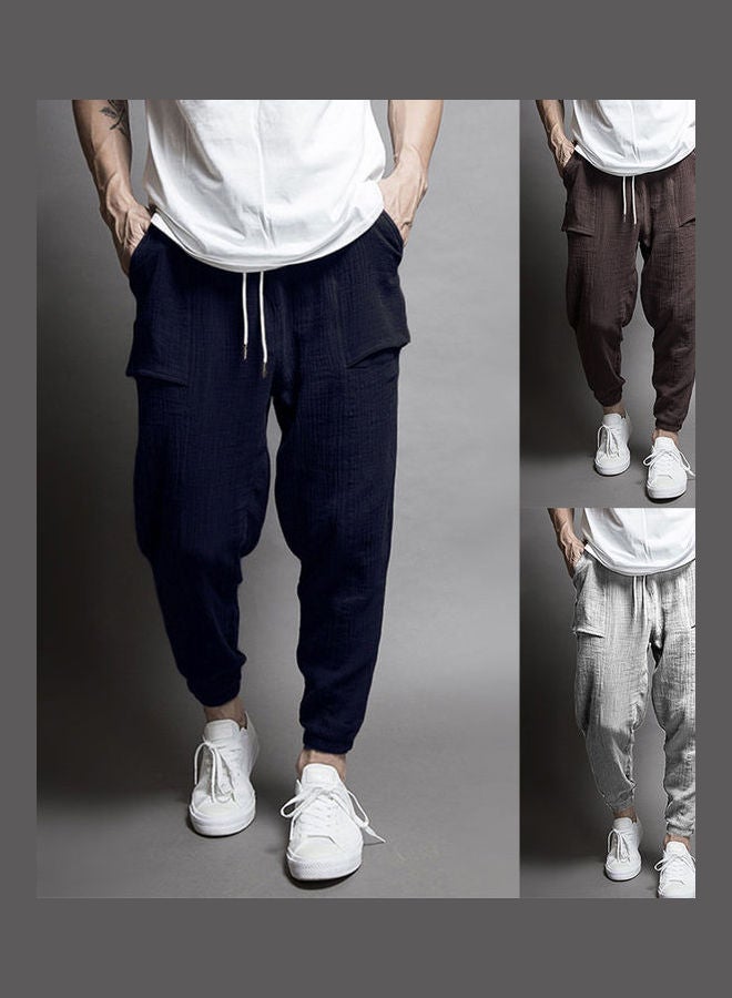 بنطال رياضي كاجوال للرجال بقصة واسعة ورباط عند الكاحل بني - Image 2