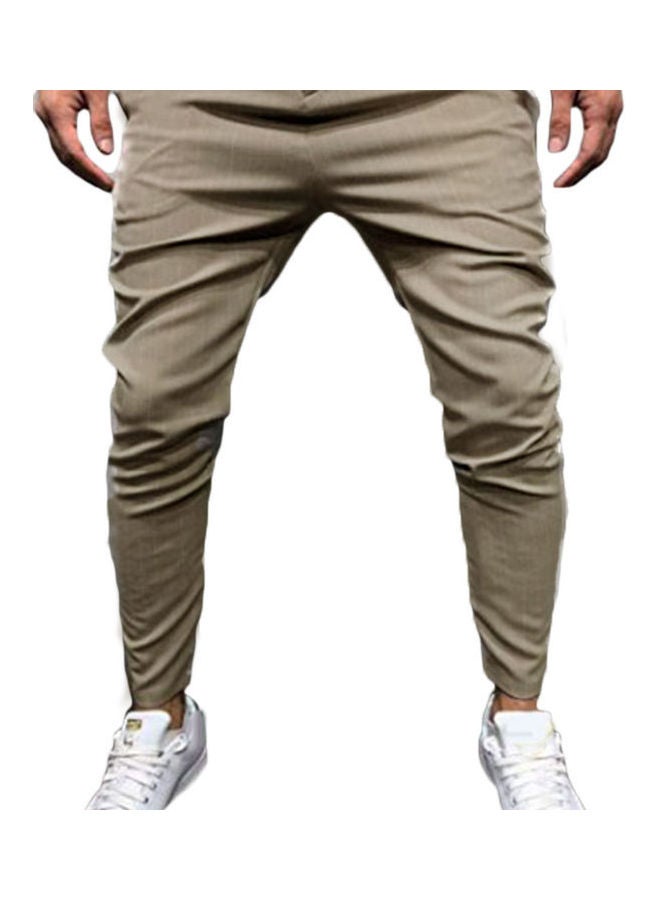 Men Stripe Outdoor Casual Jogger Sweatpants Long Pencil Pants Sports Trousers Khaki 