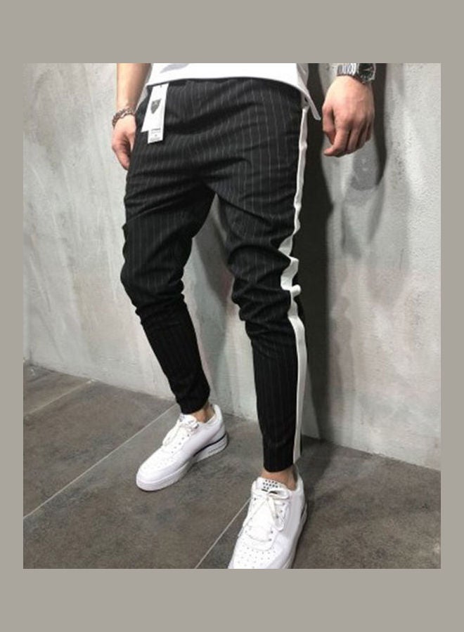 Men Stripe Outdoor Casual Jogger Sweatpants Long Pencil Pants Sports Trousers Black  - Image 3