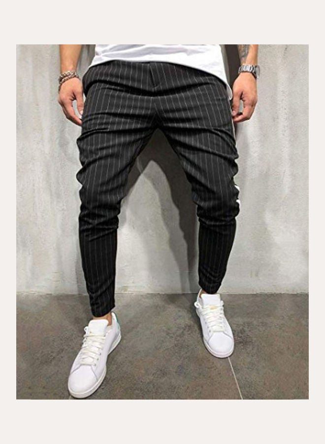 Men Stripe Outdoor Casual Jogger Sweatpants Long Pencil Pants Sports Trousers Black  - Image 2