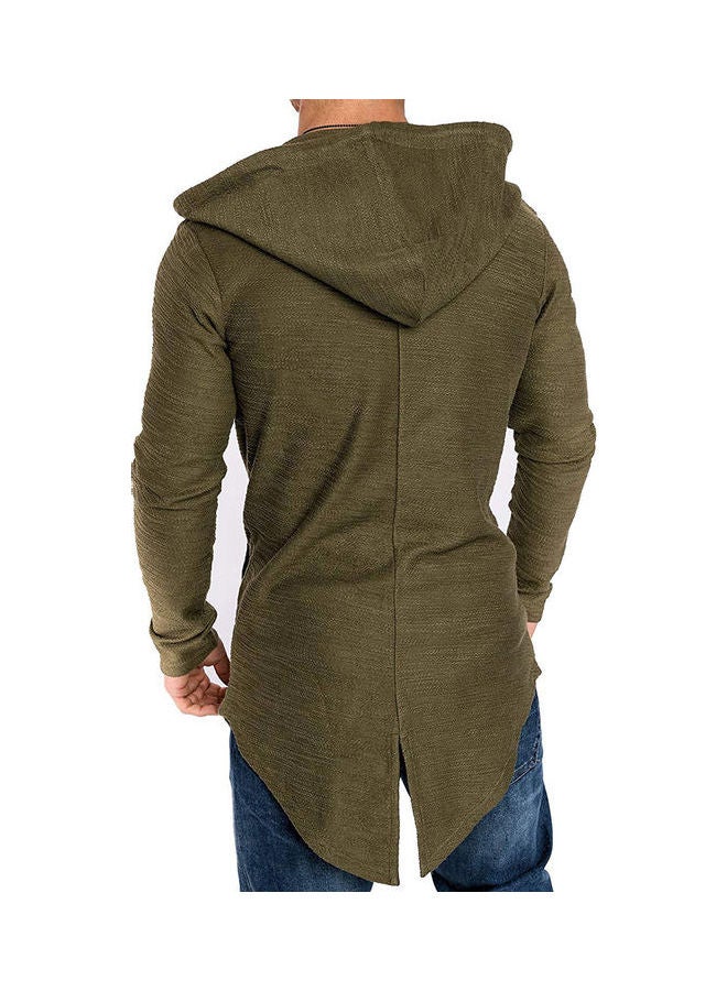 Men Zippered Slim Fit Hooded Pocket Mid-Length Outwear Coat Jacket?Cardigan Army Green - Image 4