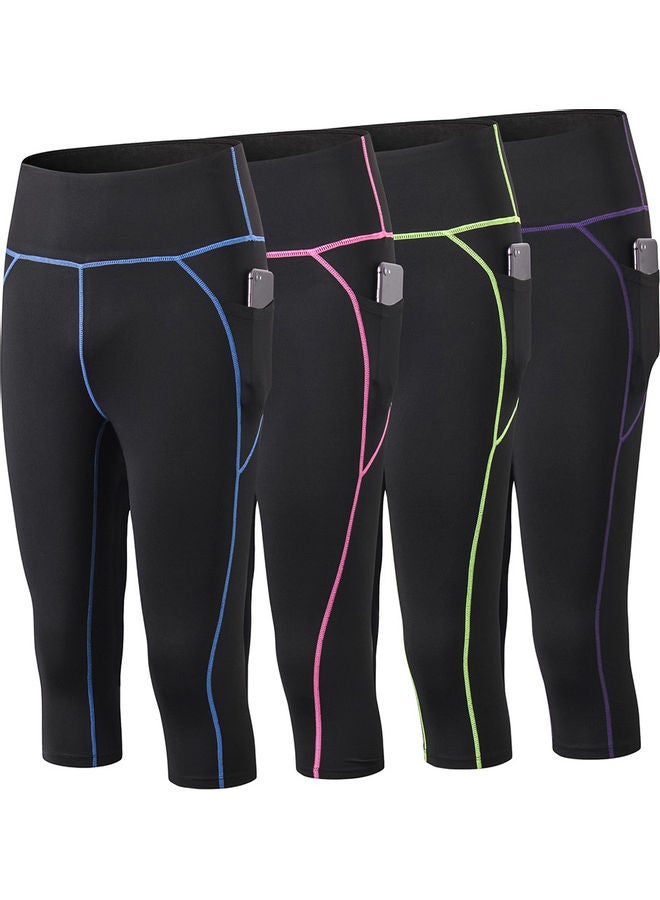 Generic Yoga Leggings Capri Pants Quick Dry High Waist Pocket Bodycon Jogging Workout Gym Fitness Sport Trousers M 20 x 5 x 12cm  - Image 4