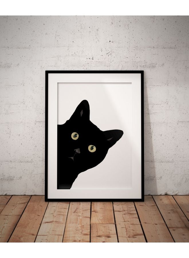 Cat Printed Wall Art Poster With Frame White/Black 30x40cm