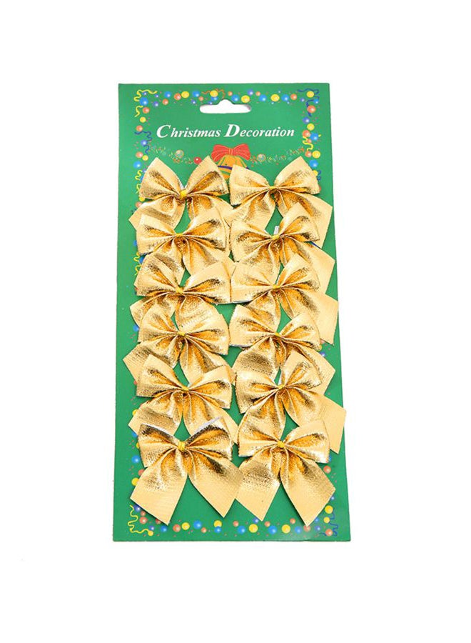 12-Piece Decorative Glitter Bow Set Gold 20x1x10cm - Image 1