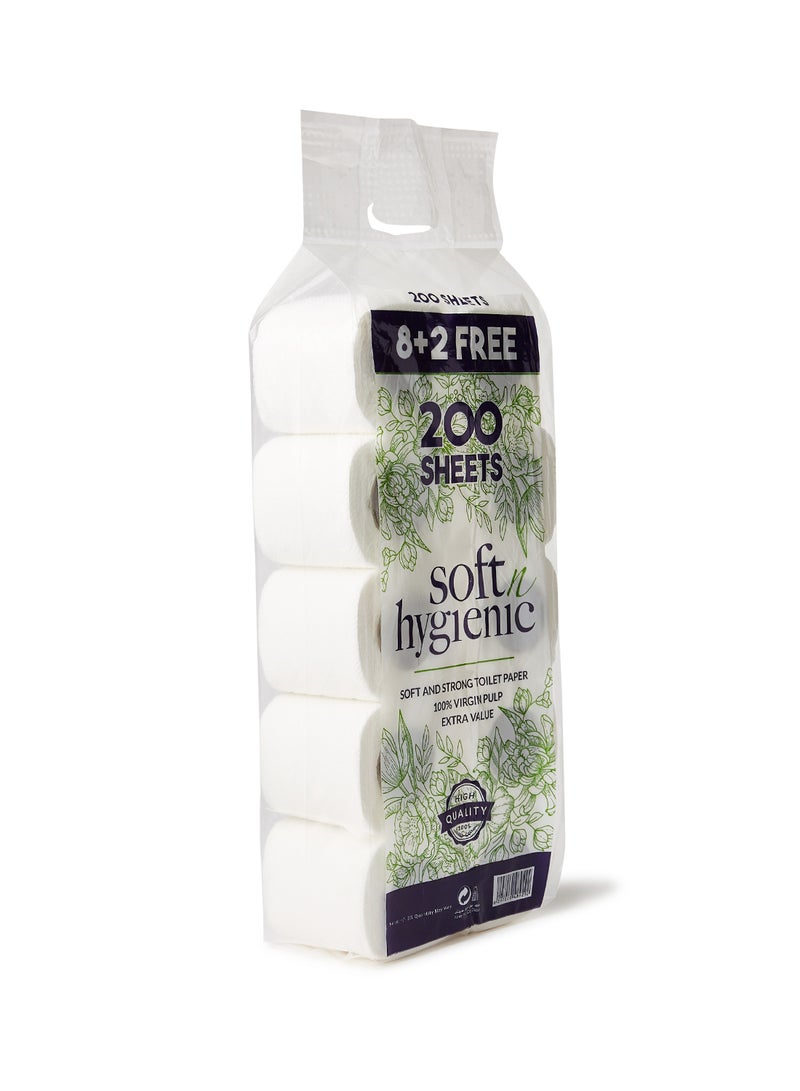 SNH Packing 200-Sheet Soft And Hygienic Toilet Paper Roll, Pack Of 10 White  - Image 2