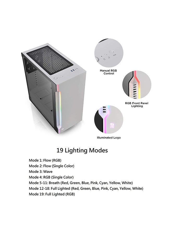 Thermaltake - H200 Tempered Glass Snow Edition RGB Light Strip ATX Mid Tower Case With 120mm Rear Fan Pre-Installed - Image 1