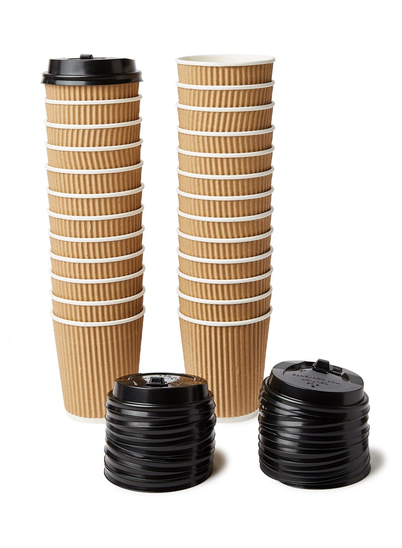 25 Pieces Ripple Coffee Cups With Lid Brown - Image 1
