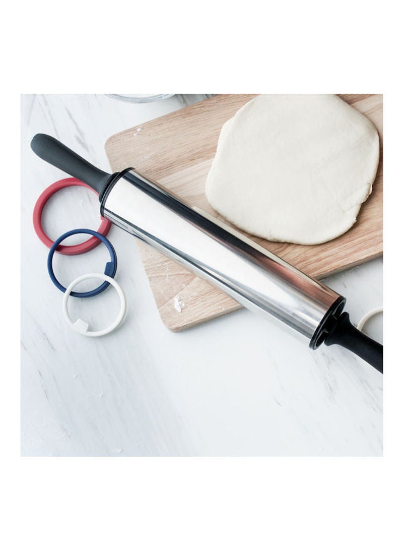11-Inch Stainless Steel 3-Sections Adjustable Thickness Non-Stick Rolling Pin Multicolour 50x9x9cm - Image 2