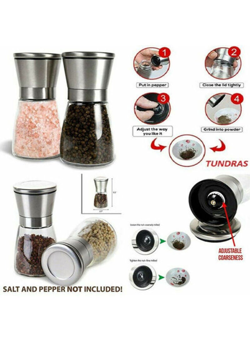 مطحنة ملح/ فلفل مصنوعة من الستانلس ستيل والزجاج بتصميم عصري بسعة 180 مل فضي 13x6.5x6.5سم - Image 4