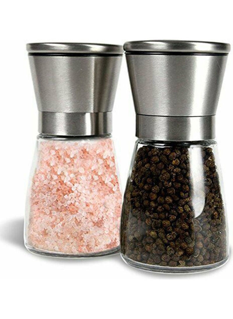 مطحنة ملح/ فلفل مصنوعة من الستانلس ستيل والزجاج بتصميم عصري بسعة 180 مل فضي 13x6.5x6.5سم - Image 2