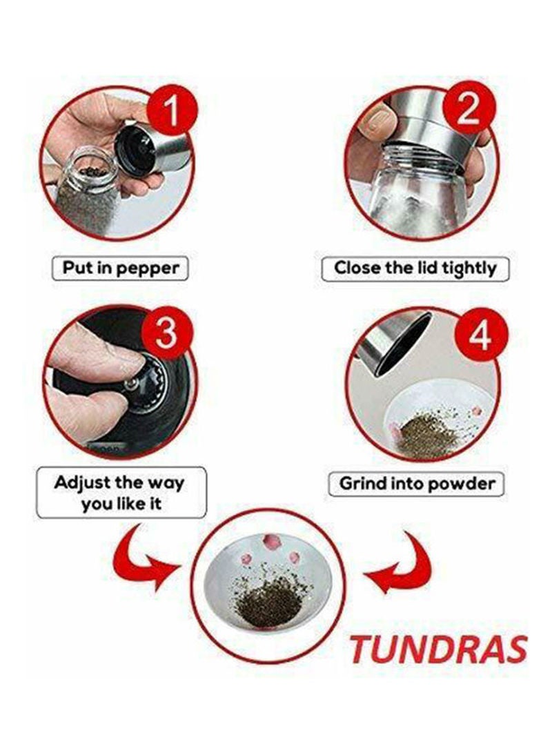 مطحنة ملح/ فلفل مصنوعة من الستانلس ستيل والزجاج بتصميم عصري بسعة 180 مل فضي 13x6.5x6.5سم - Image 5