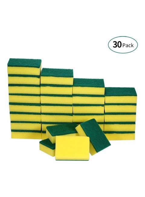 طقم إسفنجية جلي مزدوجة الأوجه ومتعددة الاستخدامات مكون من 30 قطعة أصفر 32x7x30.5سم