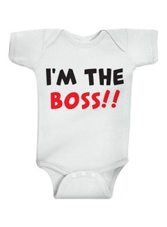 لباس من قطعة واحدة بطبعة عبارة "I'm The Boss" أبيض/أسود/أحمر - v1607516604/N42776068V_1