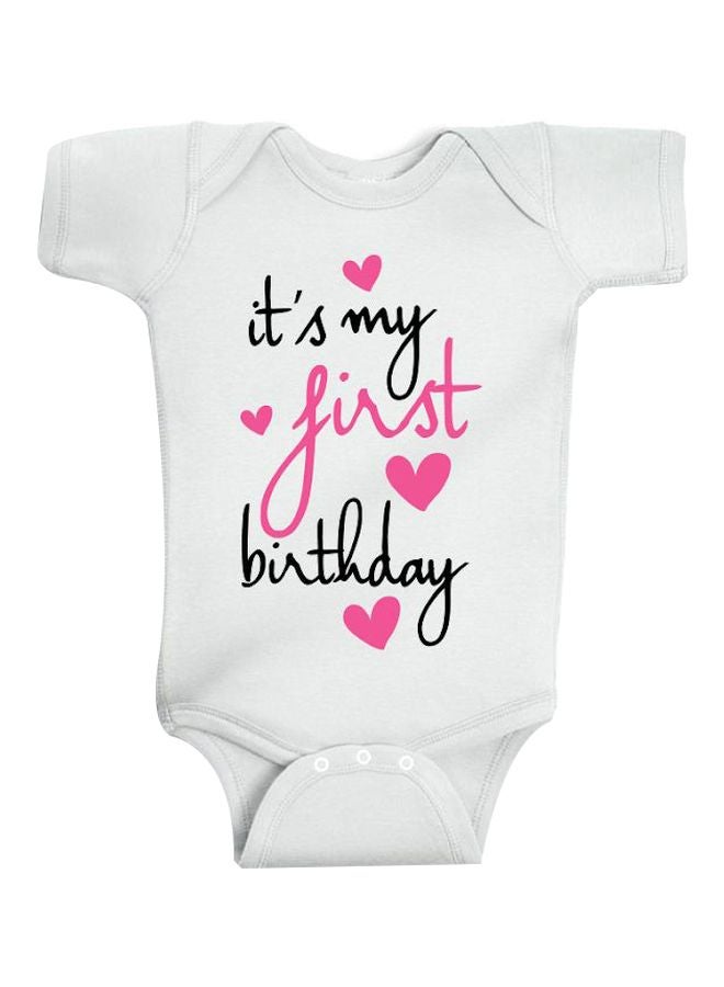 Twinkle Hands It's My First Birthday Printed Onesies White/Black/Pink - Image 1