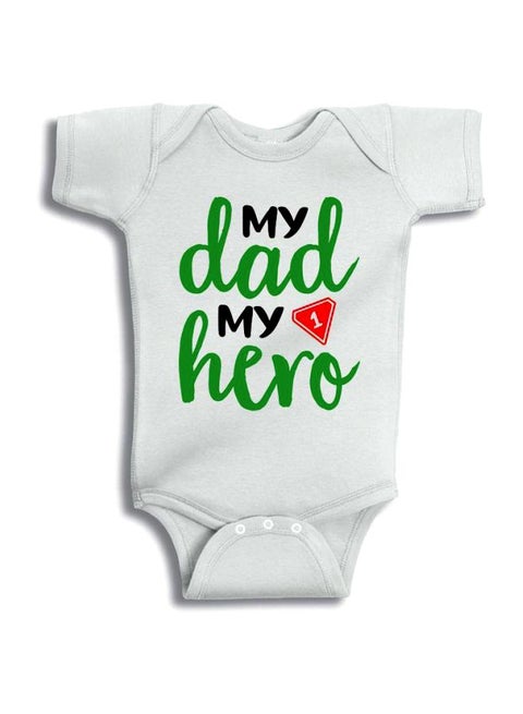 My Dad My Hero Printed Onesie White/Green/Red