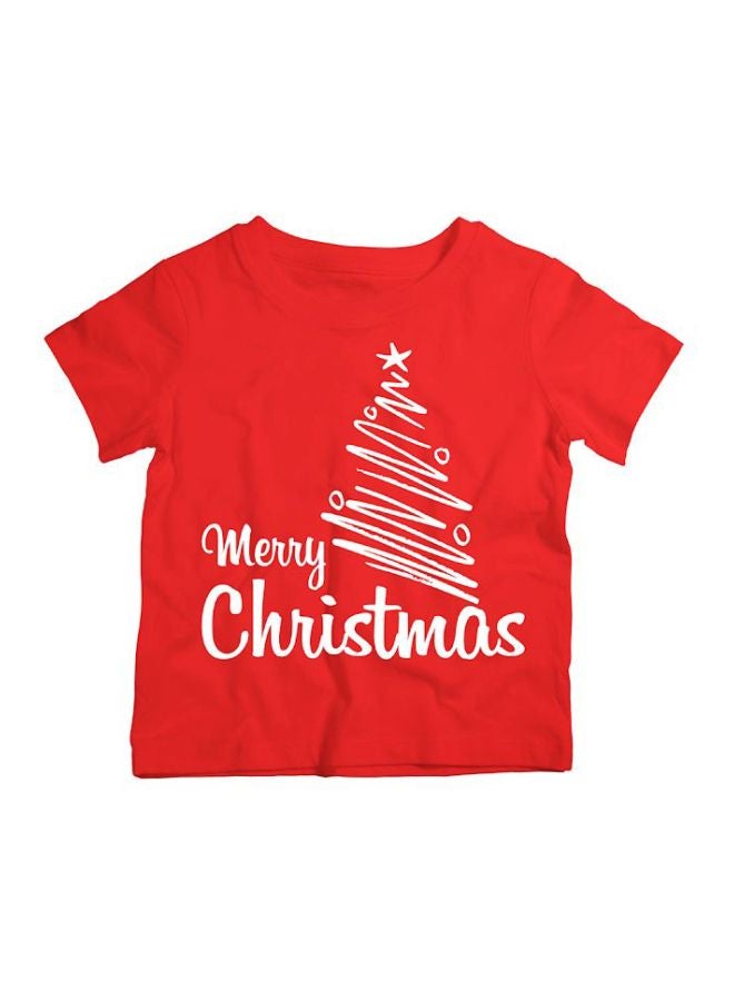 Twinkle Hands Merry Christmas Tree Printed T-Shirt Red/White - Image 1