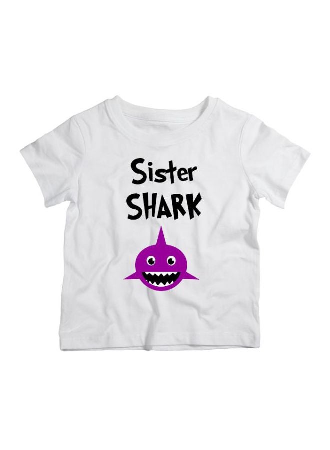 Twinkle Hands - Sister Shark Printed T-Shirt White/Purple/Black - Image 1