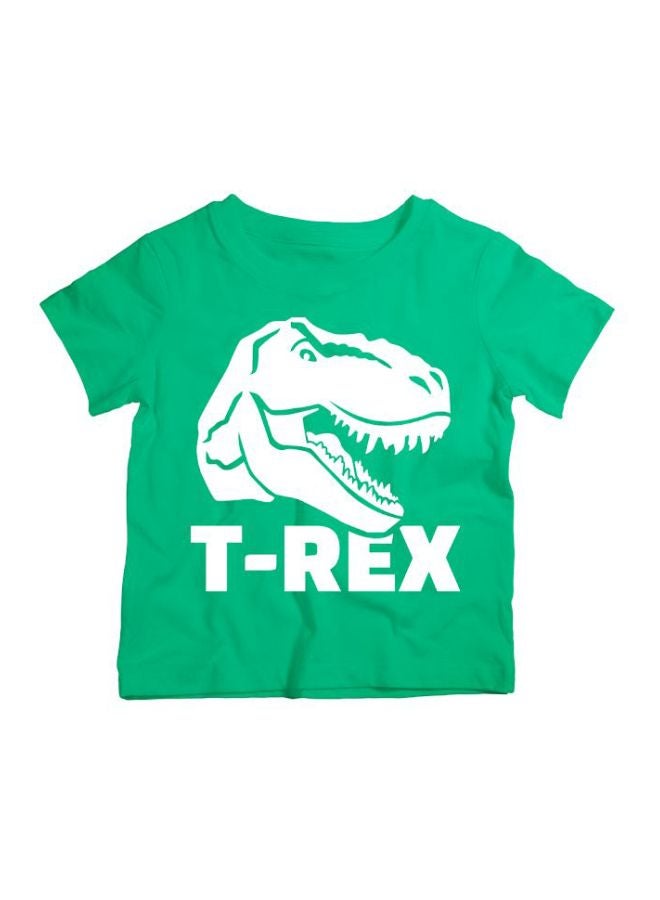 Twinkle Hands T-Rex Dinosaur Printed T-Shirt Green/White - Image 1