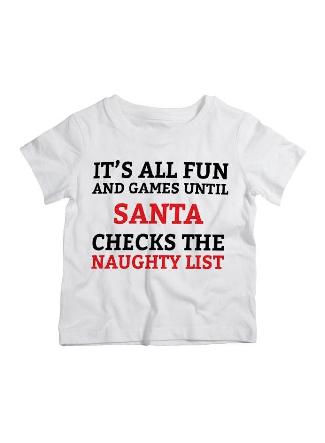 Twinkle Hands Naughty List Quote Printed T-Shirt White/Red/Black - Image 1