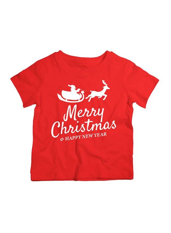 Twinkle Hands - Merry Christmas And Happy New Year Printed T-Shirt Red/White - Image 1