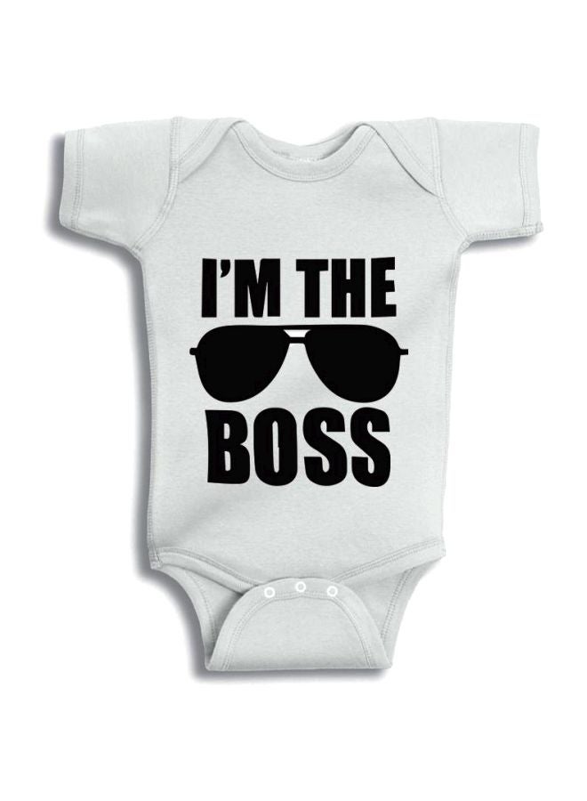 Twinkle Hands I Am The Boss Printed Onesie White/Black - Image 1