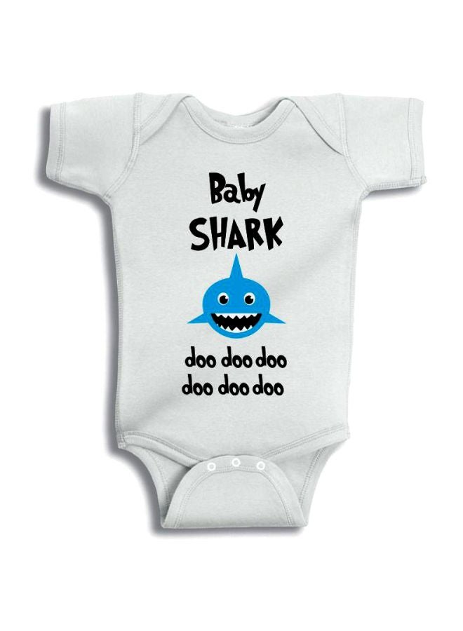Twinkle Hands Baby Shark Printed Onesie White/Black/Blue  - Image 1