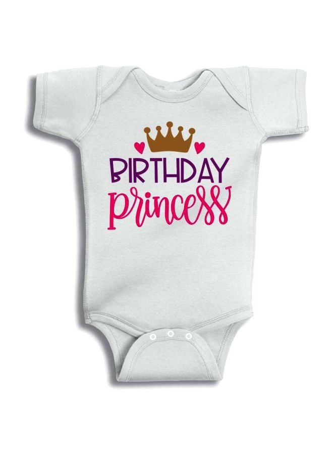 Twinkle Hands Birthday Princess Printed Onesie White/Pink/Purple  - Image 1