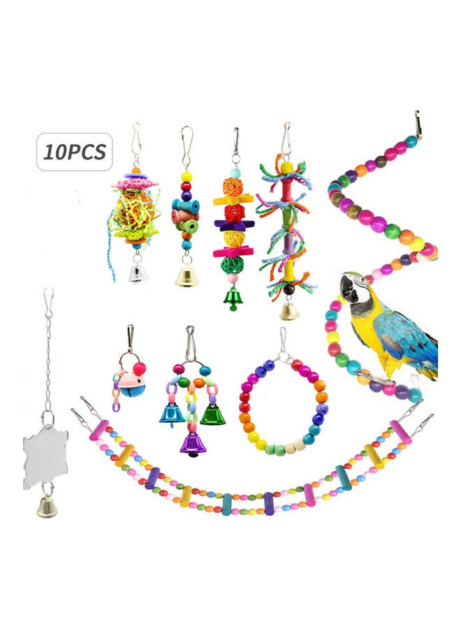 10-Piece Bird Swing Chewing Toy Set With Hammock Bell Multicolour 27 x 24cm - Image 1