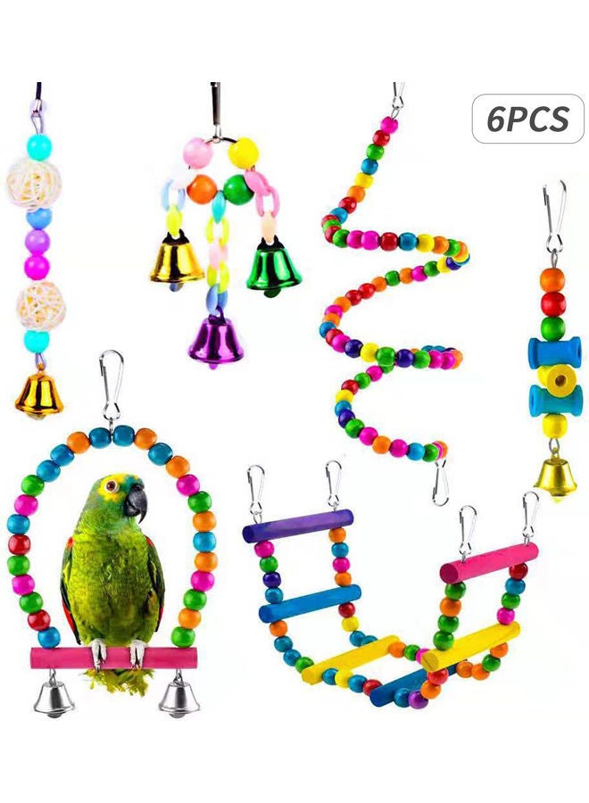 Generic - 6-Piece Bird Swing Chewing Toy Set With Hammock Bell Multicolour 21 x 6cm - Image 1